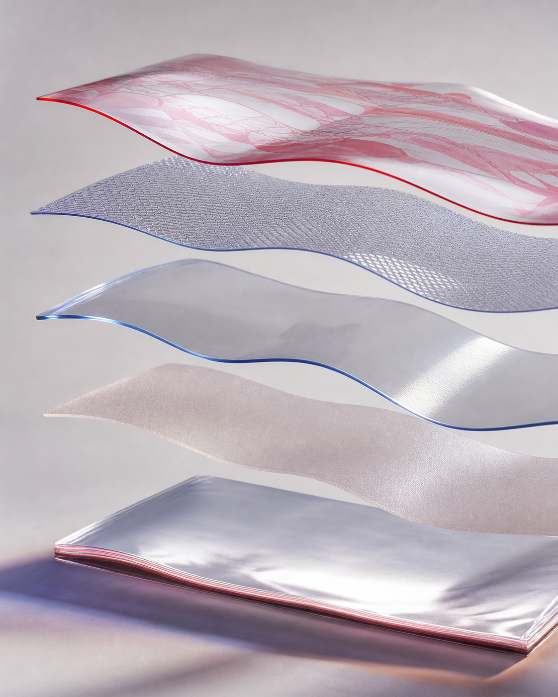 Translucent flexible packaging layers showing a material structure